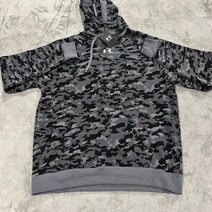 Under Armour Rival Felpa con Cappuccio Mimetica in Pile Nero/Grigio con Tasca Uomo Taglia Large - Foto 1 di 13