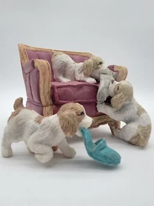 San Francisco The Music Box Co. 3 Puppies Playing On The Chair Musical - Picture 1 of 11