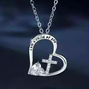 925 Sterling Silver I Am a Child of God Cross Pendant Necklaces for Her Gift - Picture 1 of 1