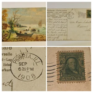 1908 Germany To USA Postcard Correspondence Benjamin Franklin 1c Cent Stamp - Picture 1 of 8