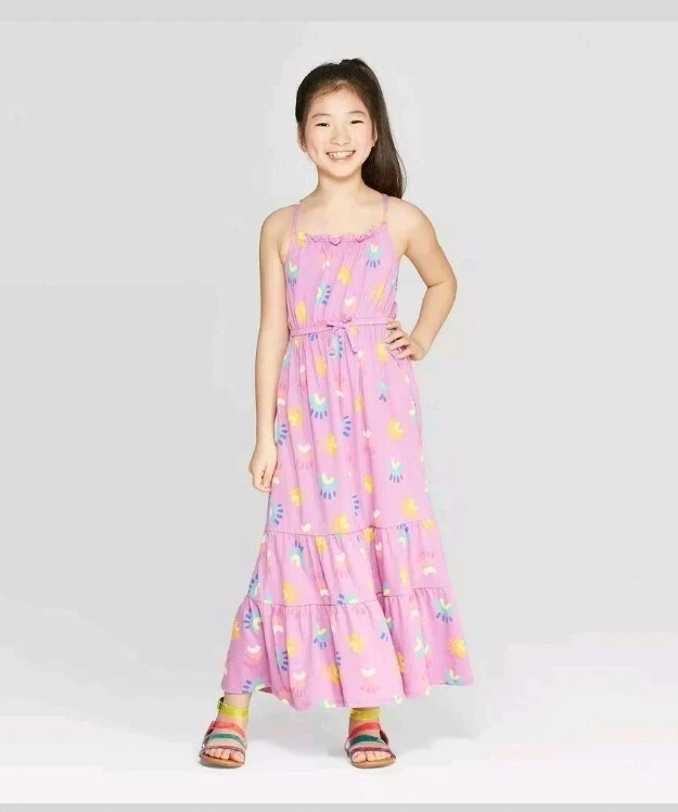Girls' Knit Rainbow Print Maxi Dress - Cat & Jack Purple L