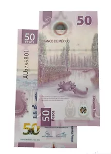 México $50 Pesos Billete ajolote Polímero - Premio Billete de Banco del Año 2021 - Imagen 1 de 1