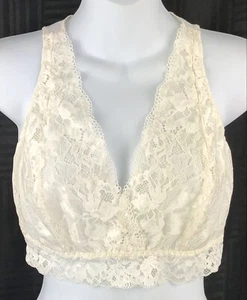 NWOT boutique lace bralette Halter M ivory floral lace Surplice Coquette Fairy - Picture 1 of 5