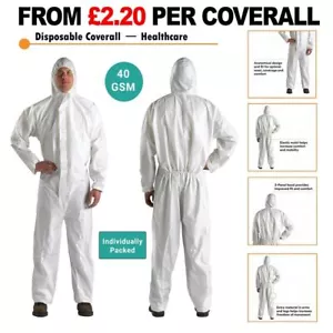 Coveralls Disposable White Overalls Breathable Paper Boiler Suit Painters SPRAY - Picture 1 of 6