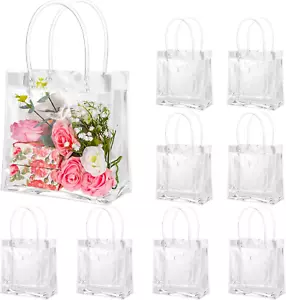 Clear Gift Bags with Handle Large Plastic Bags 20 Pack 8" x 8" x 3.15" - Picture 1 of 11