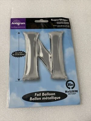 Anagram Balloons (Letter N) Foil Mylar Balloon 24” X 32" Silver New!!! - Image 1 of 4