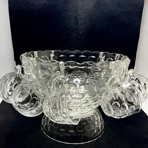 Jubilee Thumbprint Design - Punch Set - 11 Cups & Hooks - Federal Glass - Picture 1 of 16