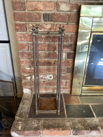 Antique Vintage Art Deco Brass Umbrella Stand Cane Stick Holder Cast Iron Base Cover