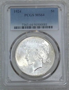 1924 Peace Silver Dollar PCGS MS64 White Frosty Luster PQ New Holder #B53C - Picture 1 of 4