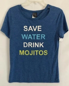 Modern Lux Save Water Drink Mojitos Damen Kurzarm Slub T-Shirt blau Small - Bild 1 von 5