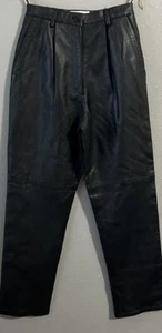 Vintage Margaret Godfrey Leather Pants Womens 8 Black High Rise Straight Leg - Picture 1 of 14