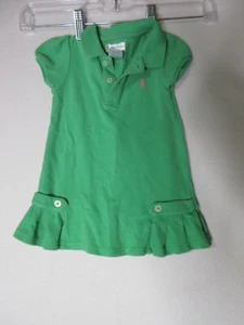 Ralph Lauren Girls 3 Button Shirt Dress Short Sleeve Collared Size 9M Green - Picture 1 of 7