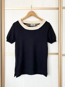 PRADA Wool and Silk Top Short-Sleeve Sweater Jumper Size 44 Navy Blue - Picture 1 of 5