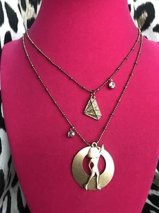Betsey Johnson Fashion Fever Disco Dancer Girl Vintage Gold Diamond Necklace - Picture 1 of 5