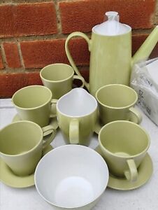 Lime Green Teaset, 6 Mugs 5 Saucers (New) + Johnson Teapot, Jug, Bowl, VGC 