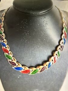 Vintage Gold Tone Multicolored Enamel Necklace