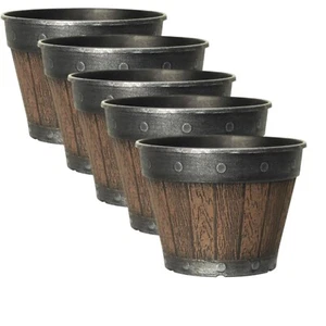 Maceta redonda estilo barrica 20 cm castaño fusión marrón 3L maceta de jardín - Imagen 1 de 16
