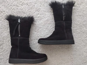 PRADA Womens Black Suede Zip Fur Trim Winter Snow Boots Ankle Shoes Sz 35 US 5 - Picture 1 of 18