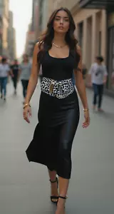 Mujer Estampado Animal Leopardo Tira Elástica Ancho Cinturón Oro Hebilla L XL - Imagen 1 de 23
