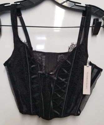 Victoria's Secret 11204615 Unlined Lace-Up Corset Top Sz Med - Black - Image 1 of 4