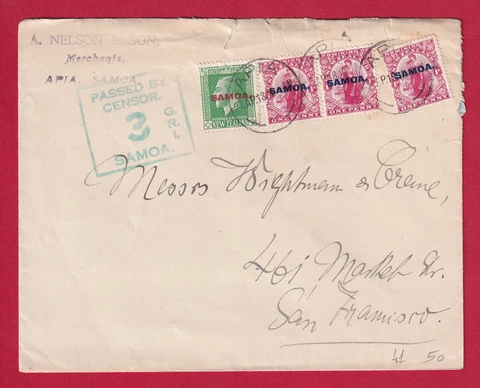 Samoa 1913 Censored Cover to USA Cover