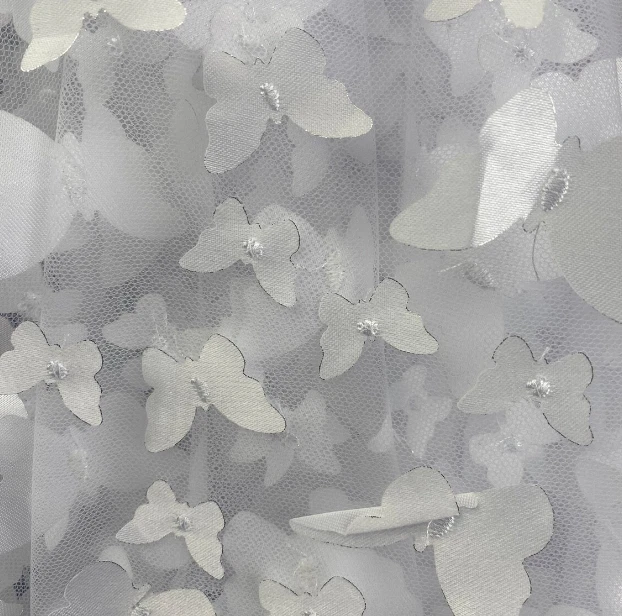 Taffeta Butterfly /on sheer FABRIC /58" Wide by the yard -white - Image 1 of 1