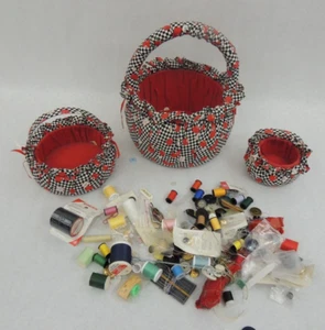 SEWING/CRAFTING 3 FABRIC CONTAINERs, WITH ASSORTED SUPPLIES - Picture 1 of 9