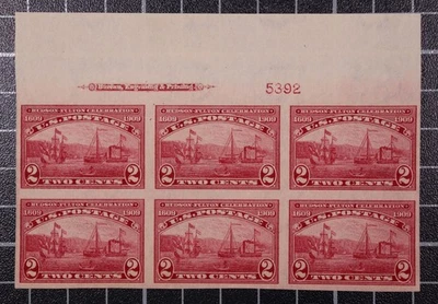 Scott 373 2 Cents Hudson-Fulton Plate Block Top 5392 Imprint MNH SCV $375.00 - Image 1 of 2
