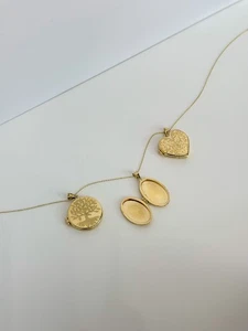 14k Solid Gold Photo Locket Pendant, Heart, Tree Charm, Romantic, Frame Picture - Picture 1 of 21