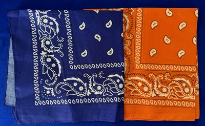 2 Bandanas de Algodón Paisley-Naranja Brillante y Azul Real-NUEVAS-21" X 21" Foto 1 de 2