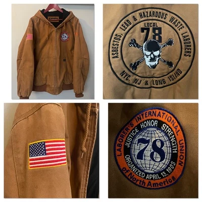 Dri Duck work Jacket Mens Brown Canvas Lined Zip coat USA skull badge  - Image 1 of 4