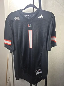 Addidas Black Miami Hurricanes Large Football Jersey #1 - Picture 1 of 8