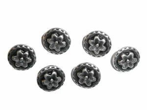 Maravillosos botones antiguos de vástago de metal fundido plateado de aspecto vintage - flor 5/8" (6) - Imagen 1 de 8