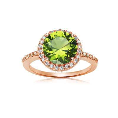 Round Simulated Peridot & Cubic Zirconia Ring in Rose Gold Plated Silver, Size 9 - Image 1 of 4