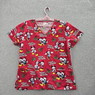 Blusa Médica Estampada Gráfica Roja Disney para Mujer M Mickey Mouse Minnie Vacaciones Foto 1 de 4