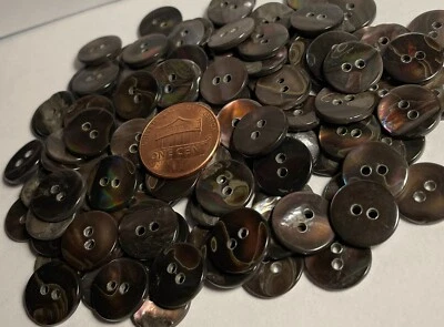 8 Glossy Iridescent Purplish Brown Abalone Shell MOP Buttons 13mm 1/2" 12848 - Image 1 of 4