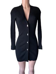 WHITE HOUSE BLACK MARKET Black Long Sleeve Ribbed Toggle Coverup Sweater Sz. XXS - Picture 1 of 10