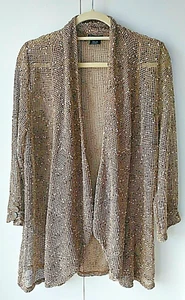 Katie Todd CARDIGAN size M Medium Tan & Flecks Open Weave KIMONO vintage 3/4 - Picture 1 of 7