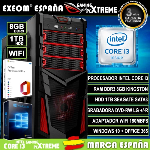 Ordenador Gaming Pc Sobremesa Intel Core i3 8GB DDR4 1TB SSD Wifi Windows Office - Imagen 1 de 4