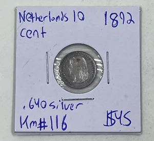 1892 Netherlands 10 Cents .640 Silver KM#116 - Picture 1 of 4