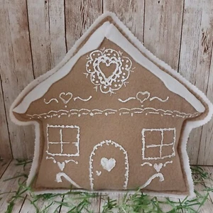  Gingerbread House/ Christmas Accent Decorative Pillow/ Tan Plush Fleece Fabric - Picture 1 of 4