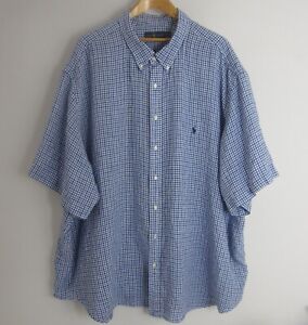 Polo Ralph Lauren Mens 5XB Blue Check Short Sleeve 100% Linen Button Shirt