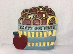 Cast Iron Metal Trivet Apples Fruit Basket Hand Painted Bless Our Home - Picture 1 of 12