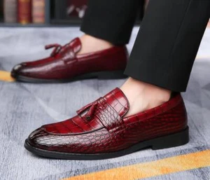 Men's Fashion British Pointy Toe Textured Slip On Business Party Leather Shoes - Picture 1 of 16
