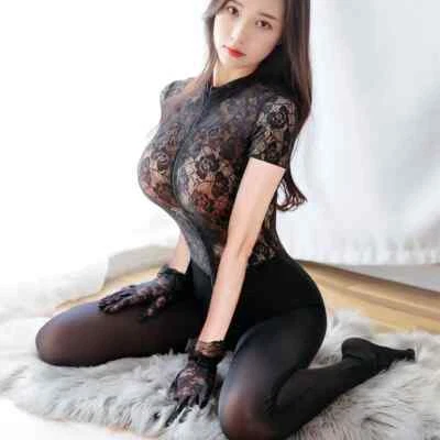 Women Sheer Lace Top Full Bodystocking Jumpsuit Zipper Bodysuit Lingerie Catsuit - Image 1 of 4