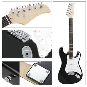Black Full Size Electric Guitar with Free 10W AMP, Gig Bag Case & Picks - Picture 1 of 10