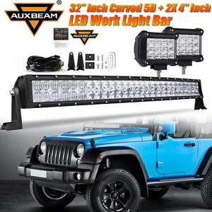 AUXBEAM 32" Curved 5D + 2X 4" LED Light Bar For Jeep Wrangler JL Gladiator JT - Picture 1 of 12