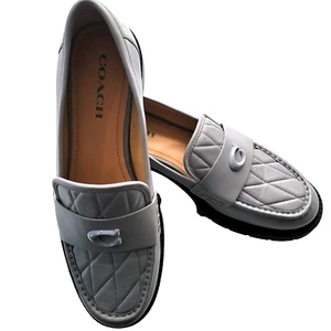Coach Shoes Womens 11B Leah Loafers Quilted Leather Platform Chunky Gray NWOB - Picture 1 of 14