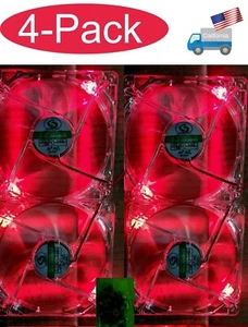 4-Pack: NEW 120mm 4-pin Quad RED LED Gaming PC Case/Mining Rig Cooling Fan Kit - Picture 1 of 11