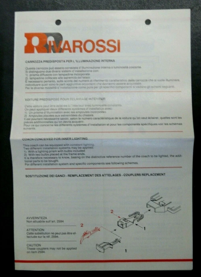 RIVAROSSI HO 1/87 : NOTICE POUR WAGON VOYAGEURS CIWL 2594 + FOURGON - Photo 1/1